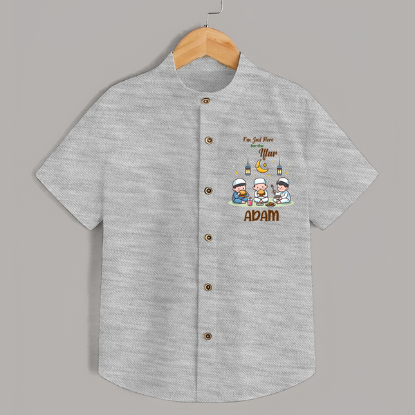 Personalised “I’m Here for Iftar” Kids Shirt with Name - GREY - 0 - 6 Months Old (Chest 23")
