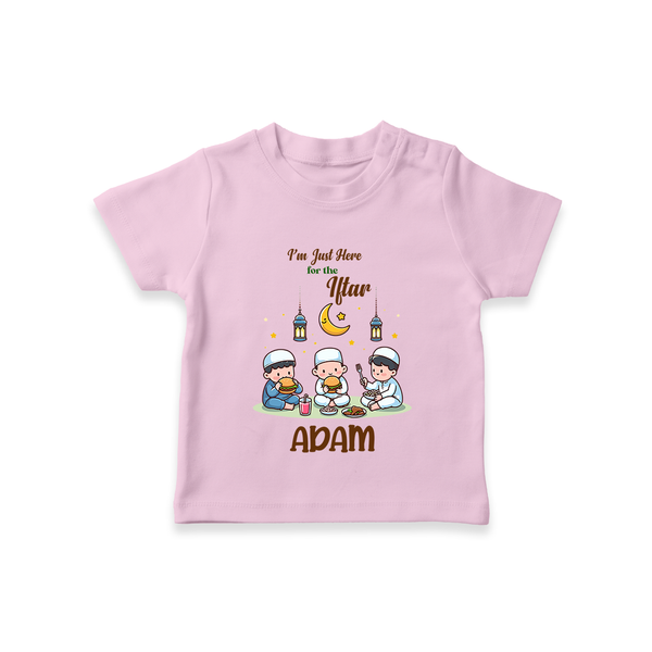 Personalised “I’m Here for Iftar” Kids T-Shirt with Name - BABY PINK - 0-5 Months Old (Chest 17")