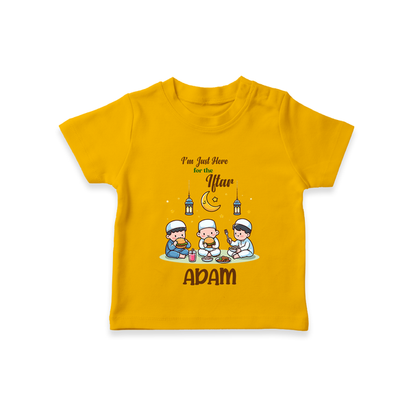 Personalised “I’m Here for Iftar” Kids T-Shirt with Name - CHROME YELLOW - 0-5 Months Old (Chest 17")