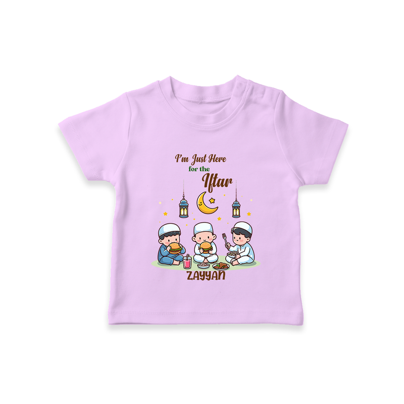 I'm Just Here For The Iftar - Ramadan Themed Customized T-Shirt For Kids With Name - LILAC - 0-5 Months Old (Chest 17")