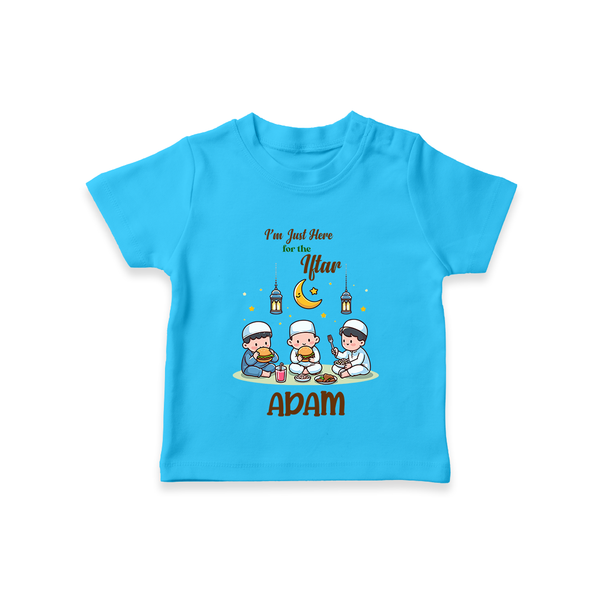 Personalised “I’m Here for Iftar” Kids T-Shirt with Name - SKY BLUE - 0-5 Months Old (Chest 17")