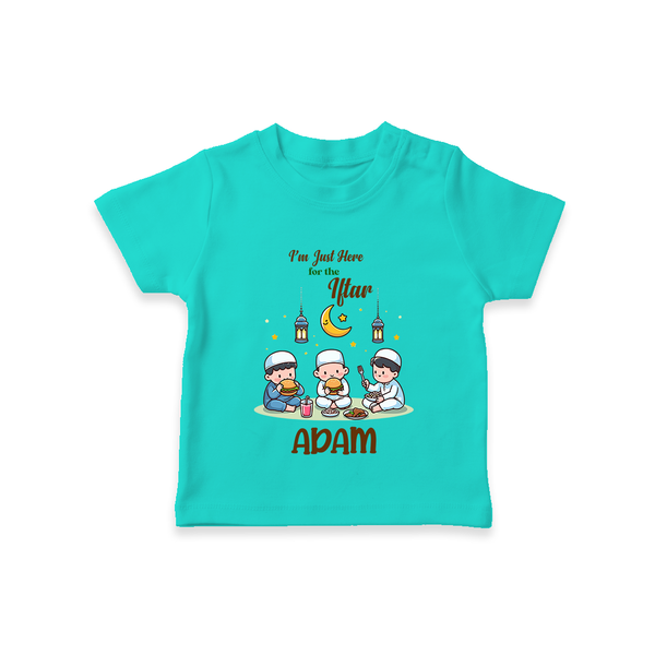 Personalised “I’m Here for Iftar” Kids T-Shirt with Name - TEAL - 0-5 Months Old (Chest 17")