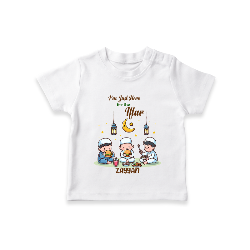 I'm Just Here For The Iftar - Ramadan Themed Customized T-Shirt For Kids With Name - WHITE - 0-5 Months Old (Chest 17")