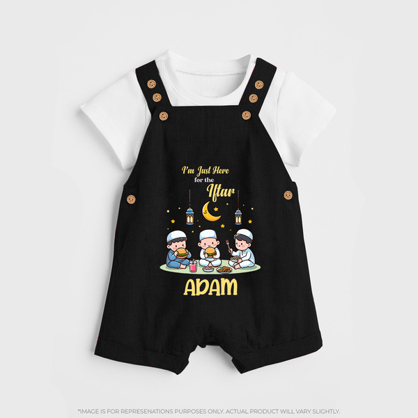 Personalised “I’m Here for Iftar” Kids Dungaree with Name - BLACK - 0 - 5 Months Old (Chest 18")