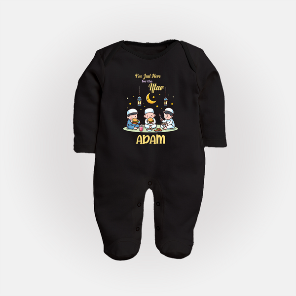 Personalised “I’m Here for Iftar” Kids Fullbody Suit with Name - BLACK - New Born (Chest 7.5")