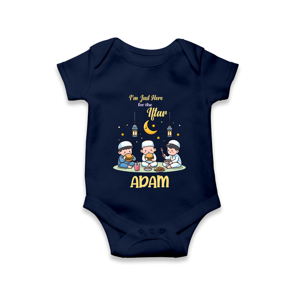Personalised “I’m Here for Iftar” Kids Romper with Name - NAVY BLUE - New Born (Chest 14")