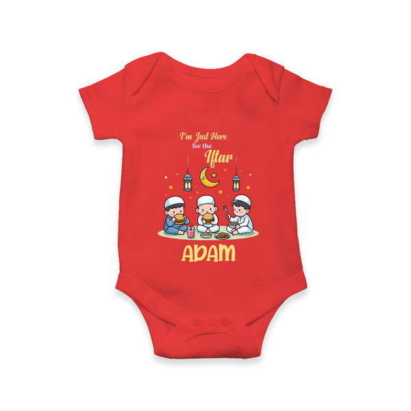 Personalised “I’m Here for Iftar” Kids Romper with Name - RED - New Born (Chest 14")