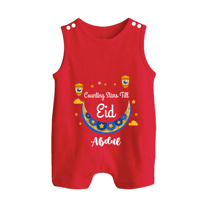  Counting Stars Till Eid - Ramadan Themed Customized Romper Suit For Babies With Name - RED - 0 - 5 Months Old (Chest 18")