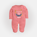  Counting Stars Till Eid - Ramadan Themed Customized Sleep Suit For Babies With Name - PEACH - New Born (Chest 7.5")