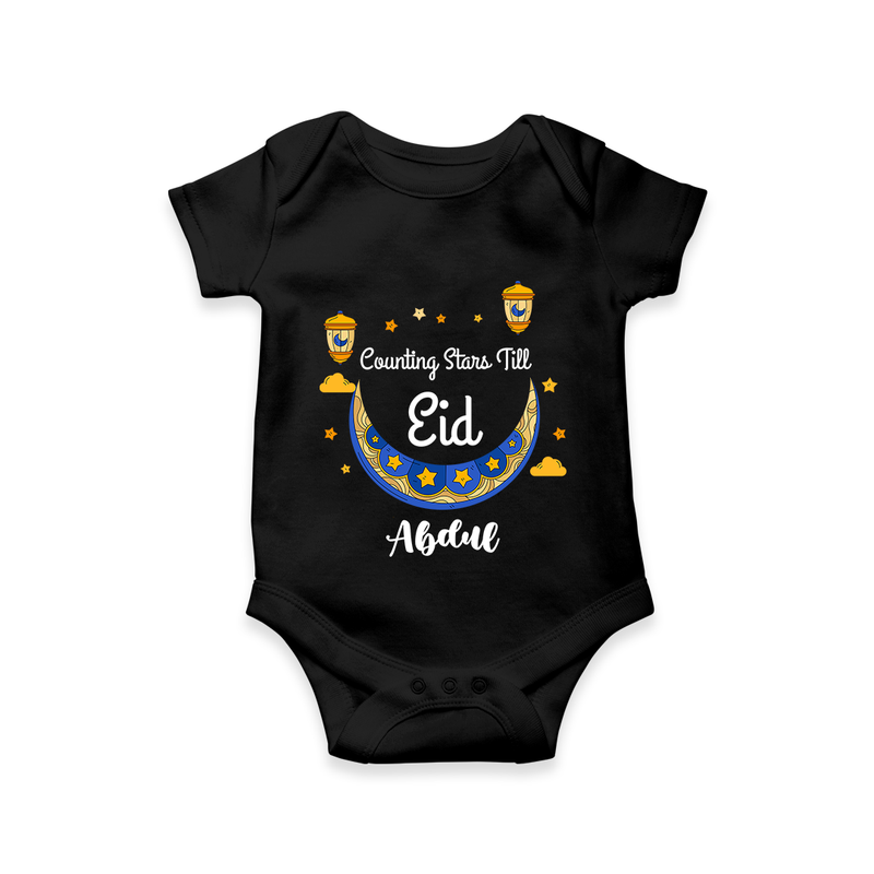  Counting Stars Till Eid - Ramadan Themed Customized Romper For Babies With Name - BLACK - 0 - 3 Months Old (Chest 16")