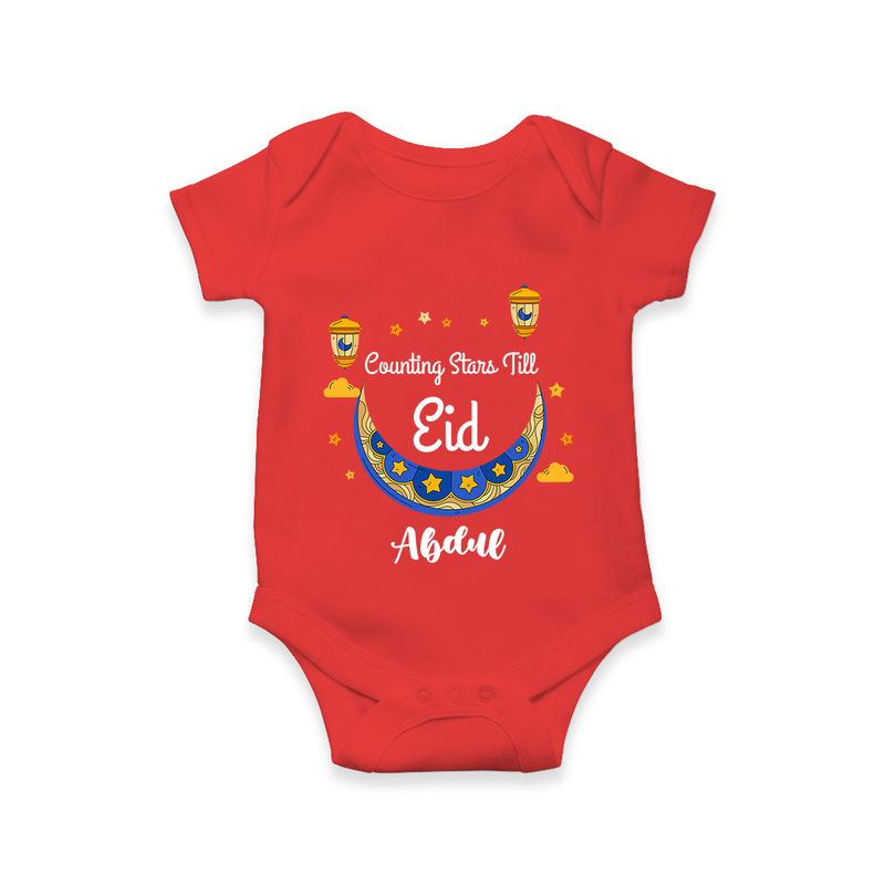  Counting Stars Till Eid - Ramadan Themed Customized Romper For Babies With Name - RED - 0 - 3 Months Old (Chest 16")