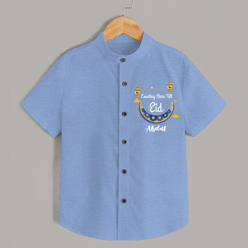  Counting Stars Till Eid - Ramadan Themed Customized Shirt For Kids With Name - SKY BLUE - 0 - 6 Months Old (Chest 23")