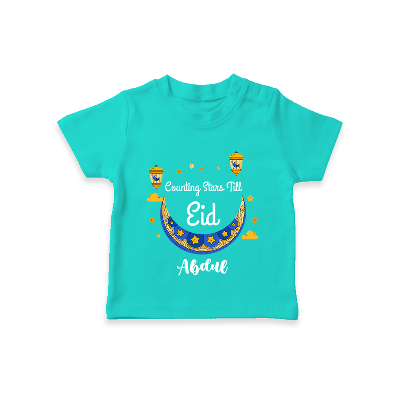  Counting Stars Till Eid - Ramadan Themed Customized T-Shirt For Kids With Name - TEAL - 0-5 Months Old (Chest 17")