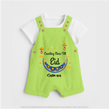  Counting Stars Till Eid - Ramadan Themed Customized Dungaree Set For Kids With Name - GREEN - 0 - 5 Months Old (Chest 18")