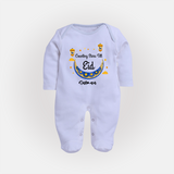  Counting Stars Till Eid - Ramadan Themed Customized Sleep Suit For Babies With Name - BABY BLUE - New Born (Chest 7.5")