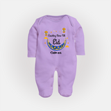  Counting Stars Till Eid - Ramadan Themed Customized Sleep Suit For Babies With Name - LILAC - New Born (Chest 7.5")