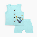  Counting Stars Till Eid - Ramadan Themed Customized Jabla Set For Babies With Name - BABY BLUE - 0 - 3 Months Old (Chest 9.8")