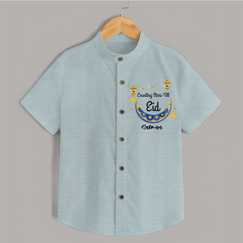  Counting Stars Till Eid - Ramadan Themed Customized Shirt For Kids With Name - ARCTIC BLUE - 0 - 6 Months Old (Chest 23")