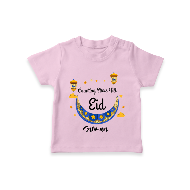  Counting Stars Till Eid - Ramadan Themed Customized T-Shirt For Kids With Name - PINK - 0-5 Months Old (Chest 17")