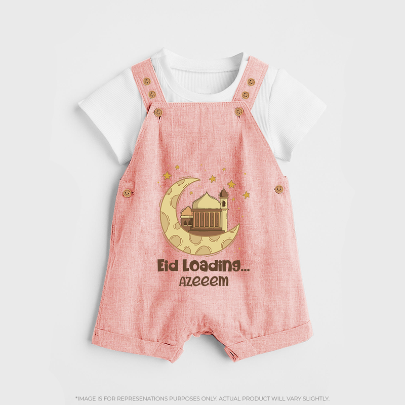 Eid LoadingÉ - Ramadan Themed Customized Dungaree Set For Kids With Name - PEACH - 0 - 5 Months Old (Chest 18")