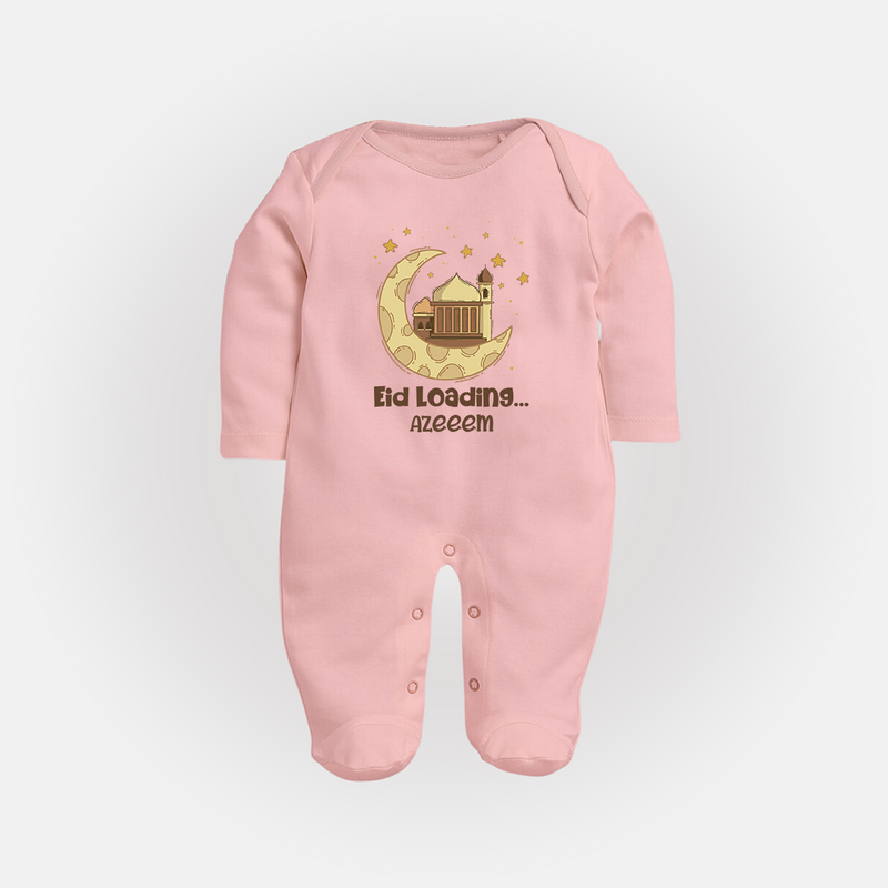 Eid LoadingÉ - Ramadan Themed Customized Sleep Suit For Babies With Name - BABY PINK - New Born (Chest 7.5")