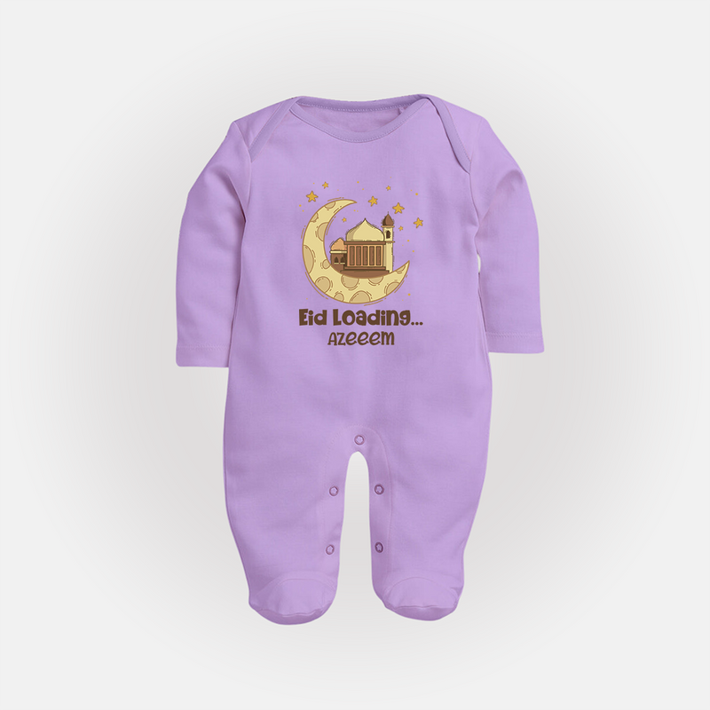 Eid LoadingÉ - Ramadan Themed Customized Sleep Suit For Babies With Name - LILAC - New Born (Chest 7.5")