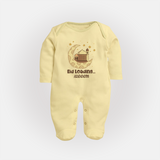 Eid LoadingÉ - Ramadan Themed Customized Sleep Suit For Babies With Name - PASTEL YELLOW - New Born (Chest 7.5")