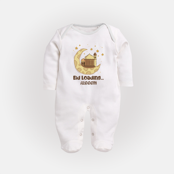 Eid LoadingÉ - Ramadan Themed Customized Sleep Suit For Babies With Name - WHITE - New Born (Chest 7.5")