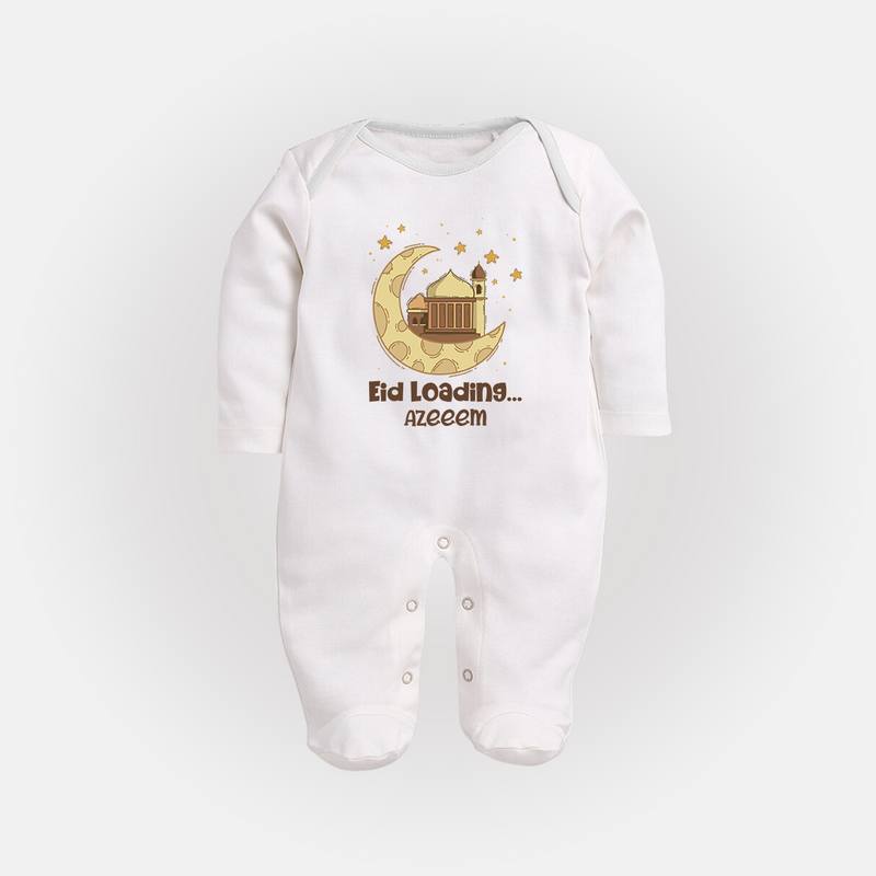 Eid LoadingÉ - Ramadan Themed Customized Sleep Suit For Babies With Name - WHITE - New Born (Chest 7.5")