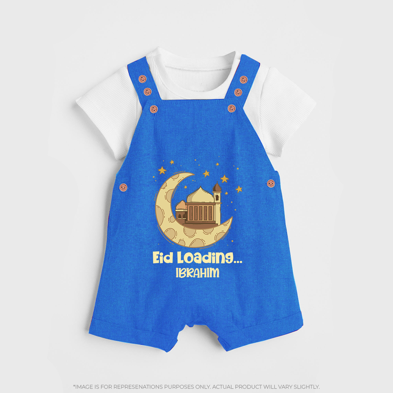 Eid LoadingÉ - Ramadan Themed Customized Dungaree Set For Kids With Name - COBALT BLUE - 0 - 5 Months Old (Chest 18")