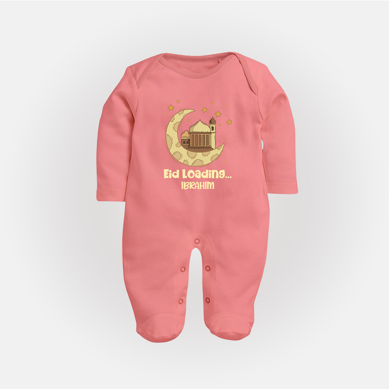 Eid LoadingÉ - Ramadan Themed Customized Sleep Suit For Babies With Name - PEACH - New Born (Chest 7.5")