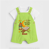 30 Days Of Ramadan Journey - Ramadan Themed Customized Dungaree Set For Kids With Name - GREEN - 0 - 5 Months Old (Chest 18")