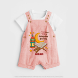 30 Days Of Ramadan Journey - Ramadan Themed Customized Dungaree Set For Kids With Name - PEACH - 0 - 5 Months Old (Chest 18")