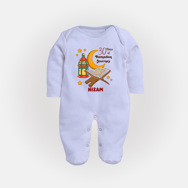 30 Days Of Ramadan Journey - Ramadan Themed Customized Sleep Suit For Babies With Name - BABY BLUE - New Born (Chest 7.5")