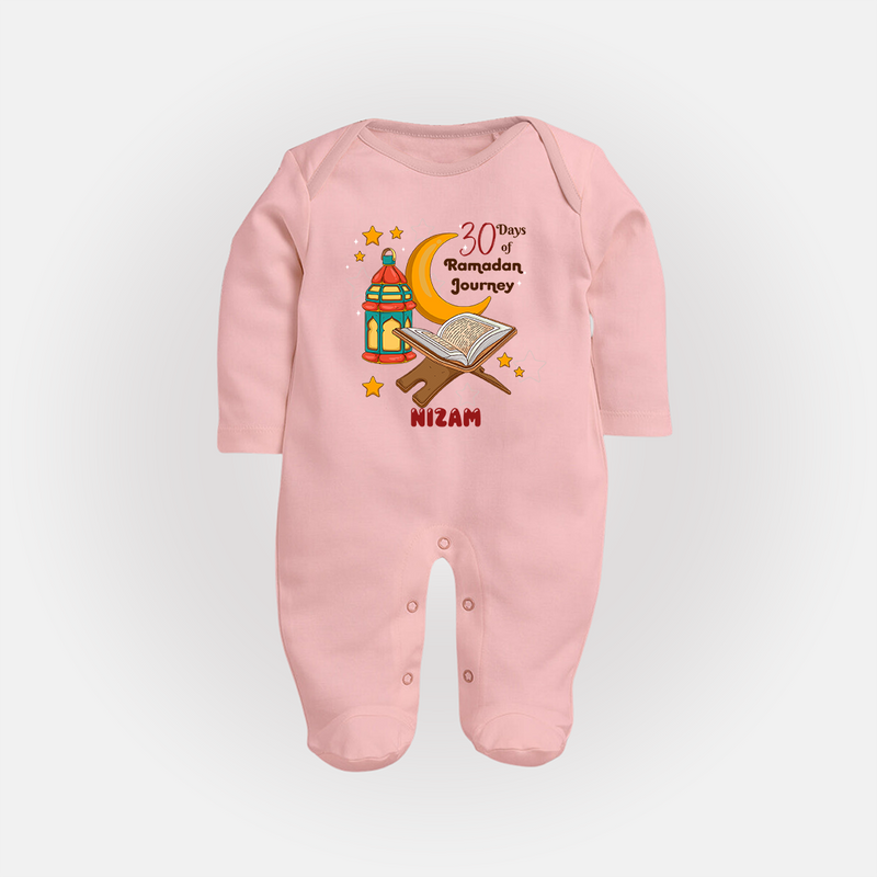 30 Days Of Ramadan Journey - Ramadan Themed Customized Sleep Suit For Babies With Name - BABY PINK - New Born (Chest 7.5")