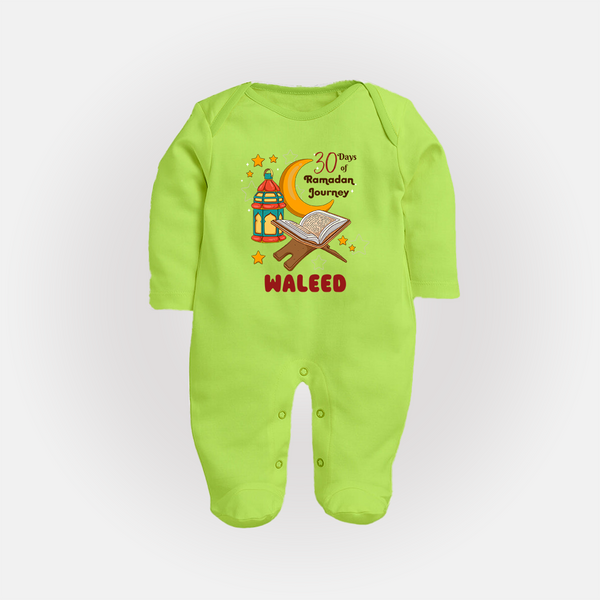 30 Days of Ramadan Journey Personalised Kids Fullbody Suit - LIME GREEN - New Born (Chest 7.5")