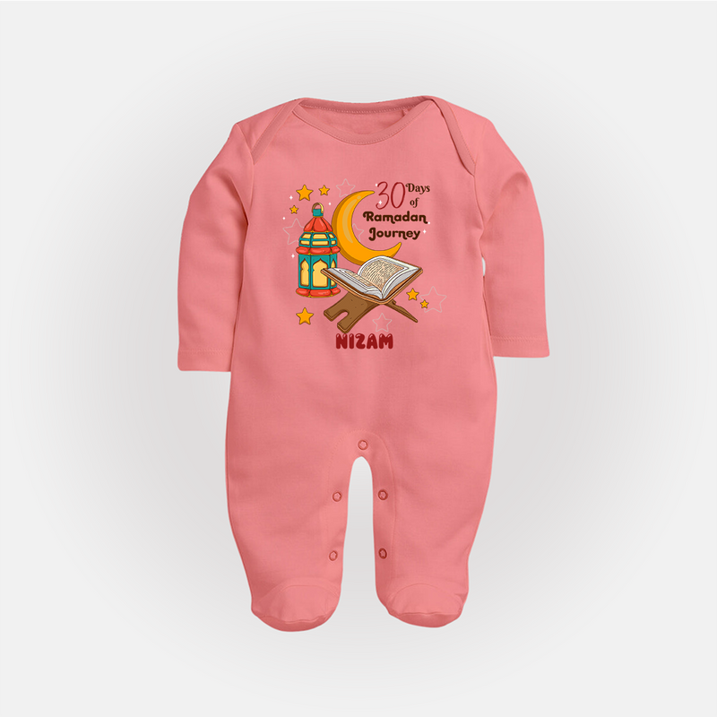 30 Days Of Ramadan Journey - Ramadan Themed Customized Sleep Suit For Babies With Name - PEACH - New Born (Chest 7.5")