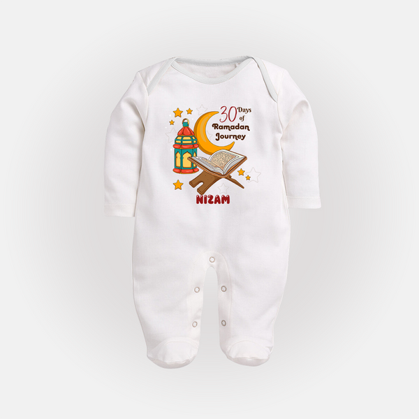 30 Days Of Ramadan Journey - Ramadan Themed Customized Sleep Suit For Babies With Name - WHITE - New Born (Chest 7.5")