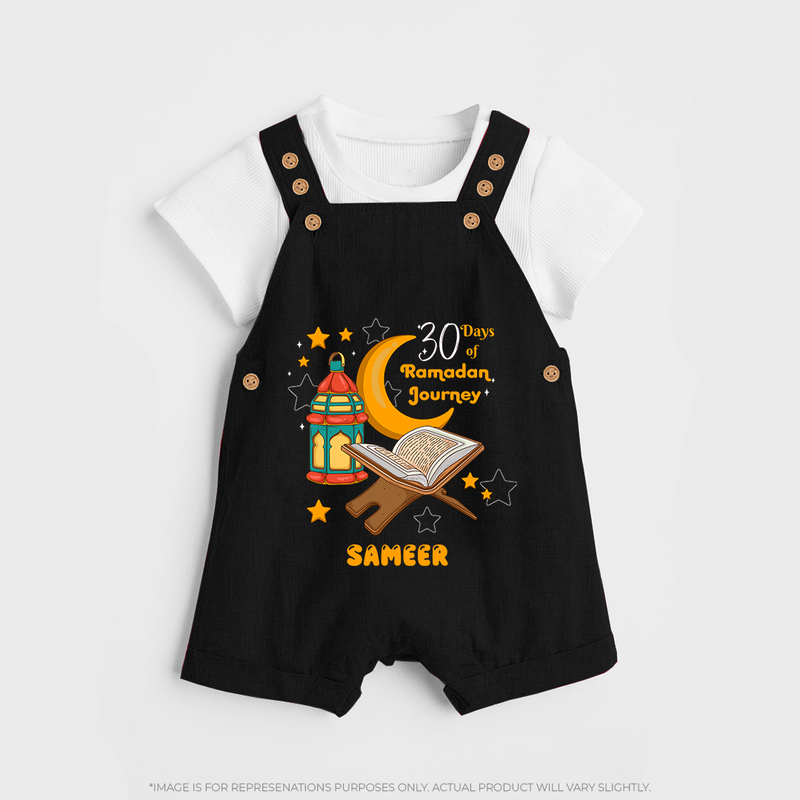 30 Days Of Ramadan Journey - Ramadan Themed Customized Dungaree Set For Kids With Name - BLACK - 0 - 5 Months Old (Chest 18")