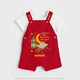 30 Days Of Ramadan Journey - Ramadan Themed Customized Dungaree Set For Kids With Name - RED - 0 - 5 Months Old (Chest 18")