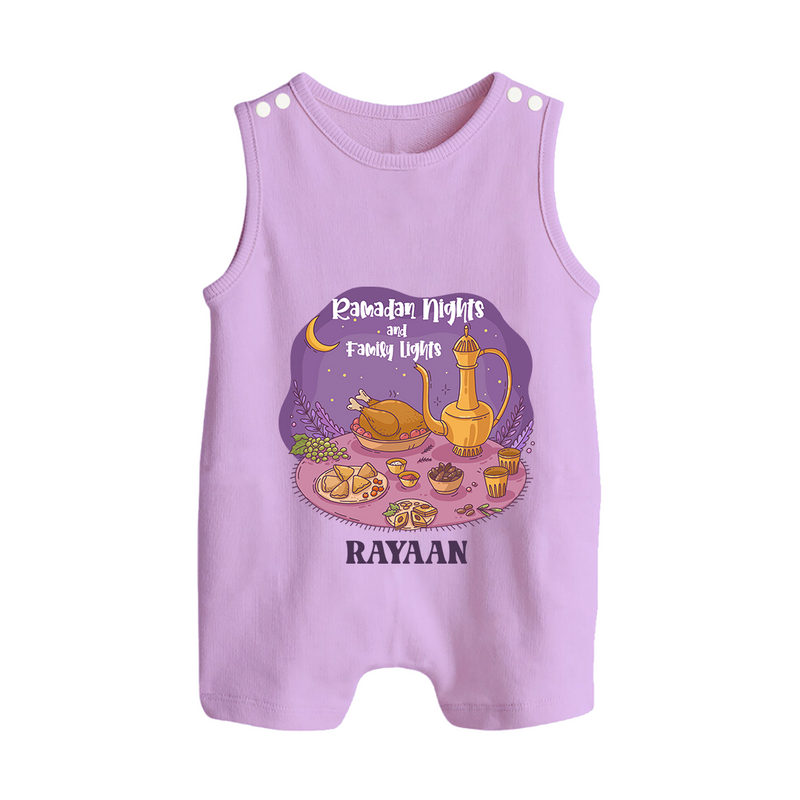 Ramadan Nights And Family Lights - Ramadan Themed Customized Romper Suit For Babies With Name - LILAC - 0 - 5 Months Old (Chest 18")