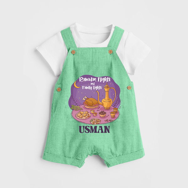 Ramadan Nights & Family Lights Personalised Kids Dungaree - GREEN - 0 - 5 Months Old (Chest 18")
