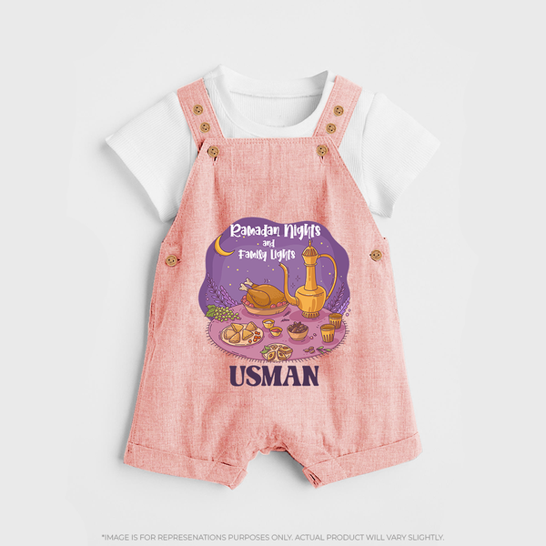 Ramadan Nights & Family Lights Personalised Kids Dungaree - PEACH - 0 - 5 Months Old (Chest 18")