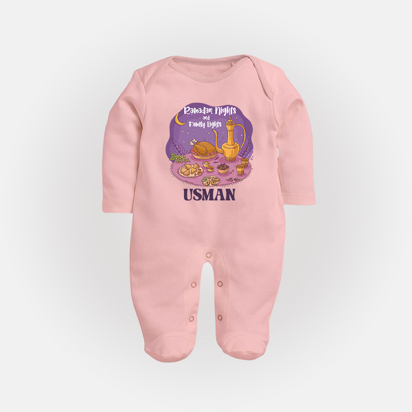 Ramadan Nights & Family Lights Personalised Kids Fullbody Suit - BABY PINK - New Born (Chest 7.5")