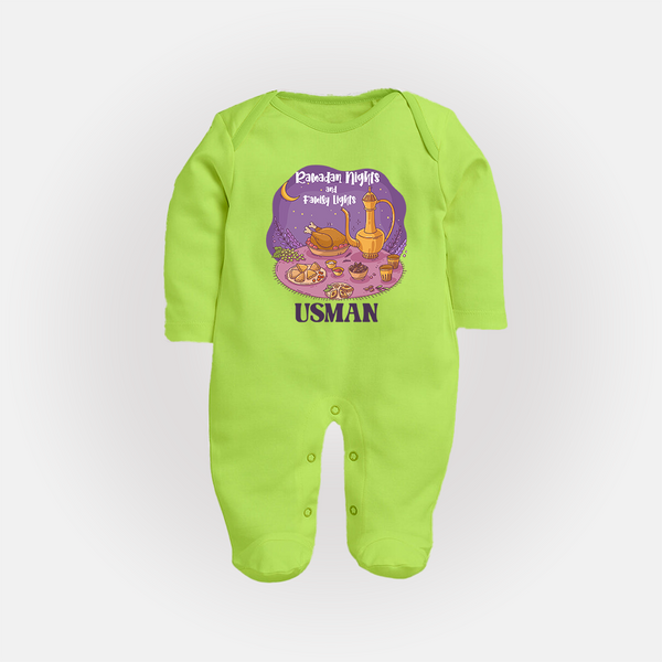 Ramadan Nights & Family Lights Personalised Kids Fullbody Suit - LIME GREEN - New Born (Chest 7.5")