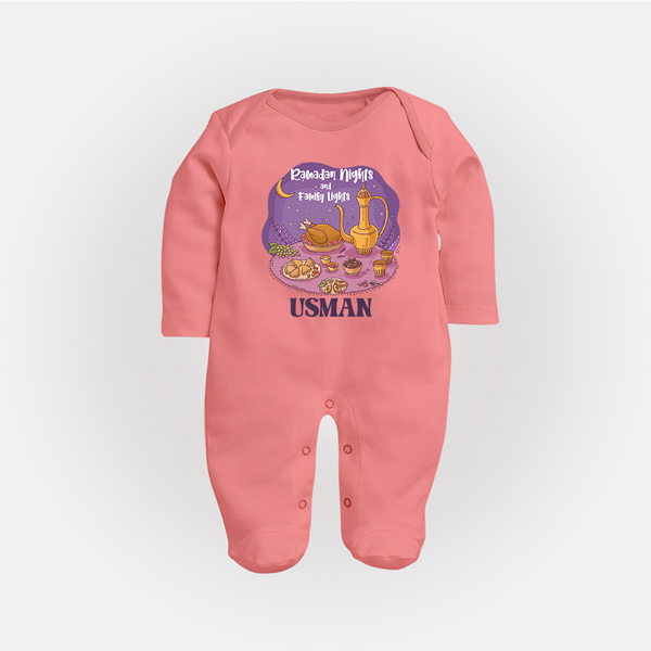 Ramadan Nights & Family Lights Personalised Kids Fullbody Suit - PEACH - New Born (Chest 7.5")