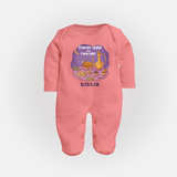 Ramadan Nights And Family Lights - Ramadan Themed Customized Sleep Suit For Babies With Name - PEACH - New Born (Chest 7.5")