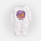 Ramadan Nights And Family Lights - Ramadan Themed Customized Sleep Suit For Babies With Name - WHITE - New Born (Chest 7.5")