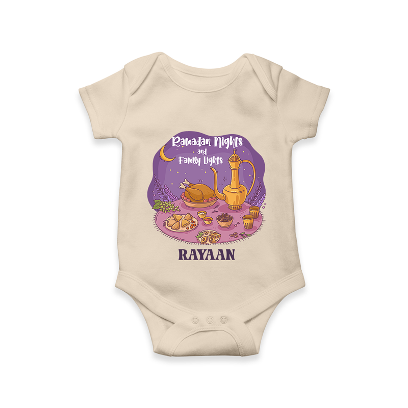 Ramadan Nights And Family Lights - Ramadan Themed Customized Romper For Babies With Name - IVORY - 0 - 3 Months Old (Chest 16")