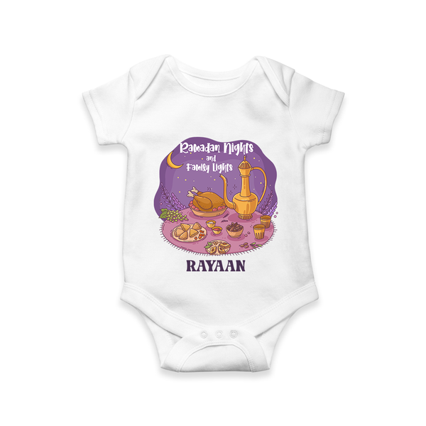 Ramadan Nights And Family Lights - Ramadan Themed Customized Romper For Babies With Name - WHITE - 0 - 3 Months Old (Chest 16")